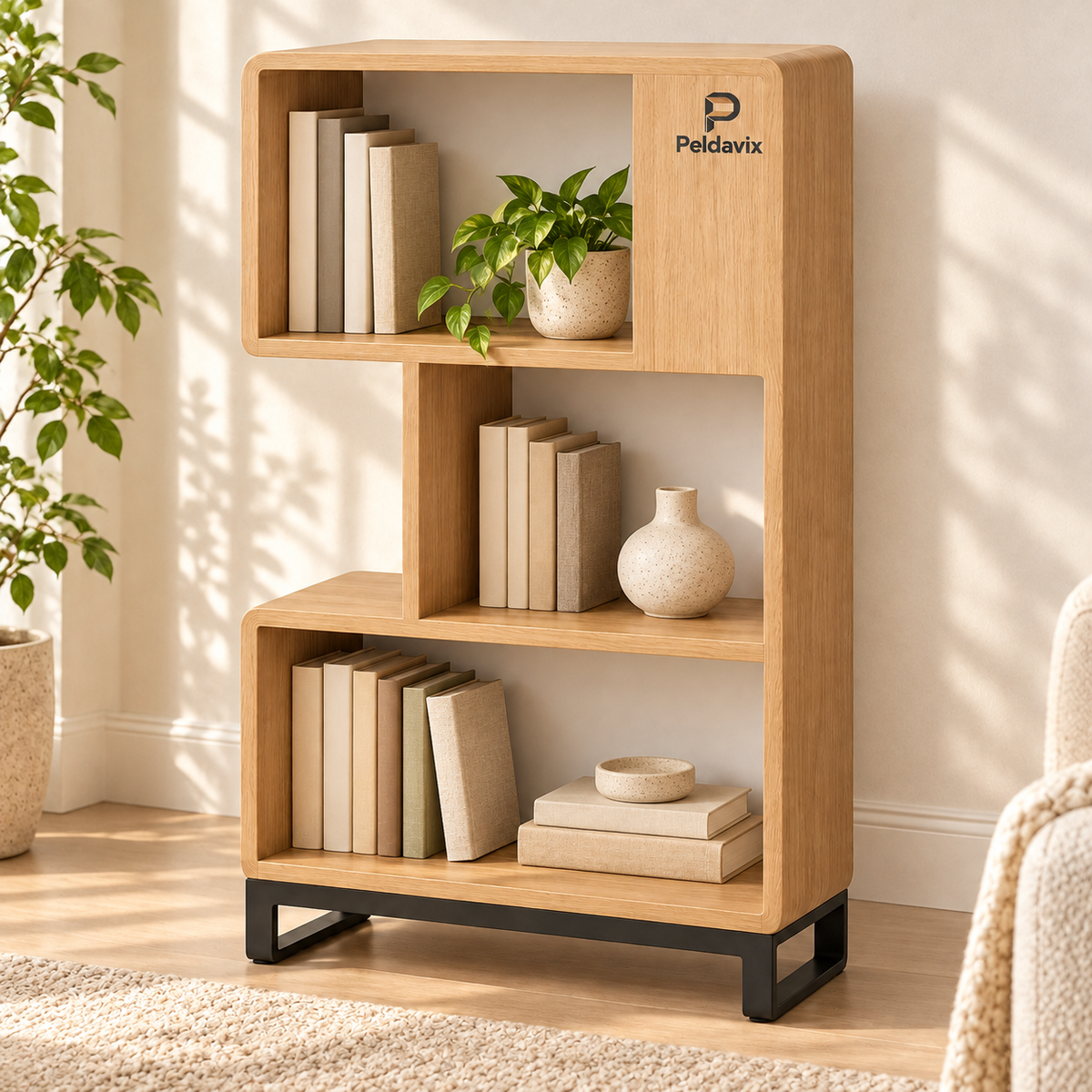 Peldavix Everyday Storage 3-Tier Staggered Bookcase