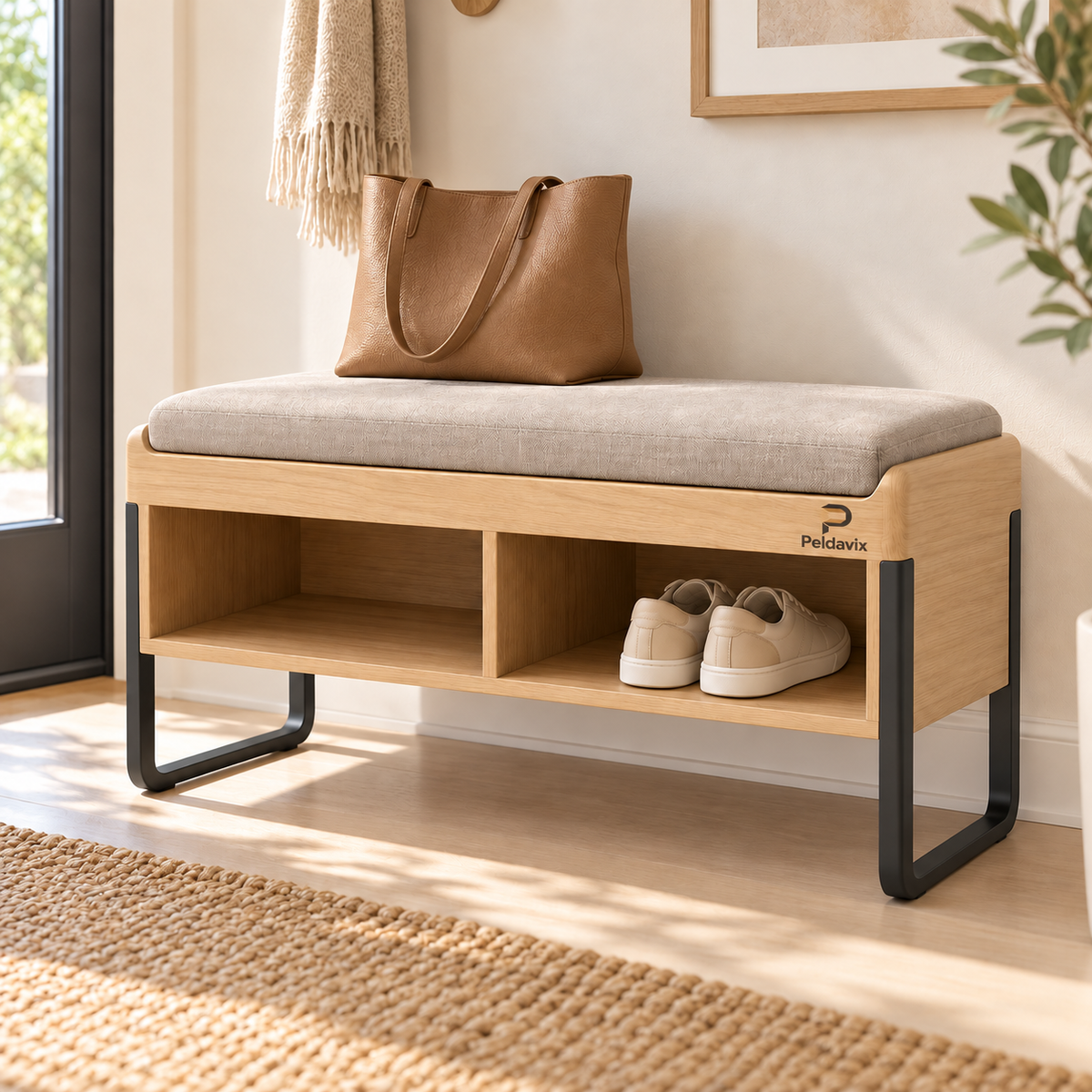 Peldavix SpaceWise Cushioned Entryway Bench with Shoe Storage