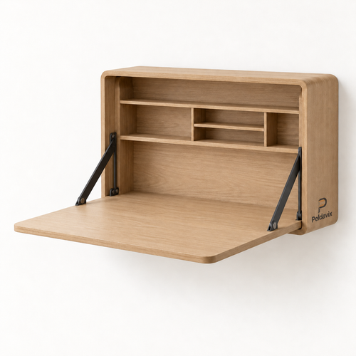 Peldavix SpaceWise Wall-Mounted Fold-Down Desk with Organizer Shelves