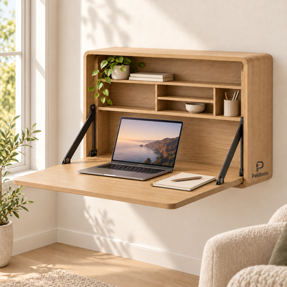 Peldavix SpaceWise Wall-Mounted Fold-Down Desk with Organizer Shelves