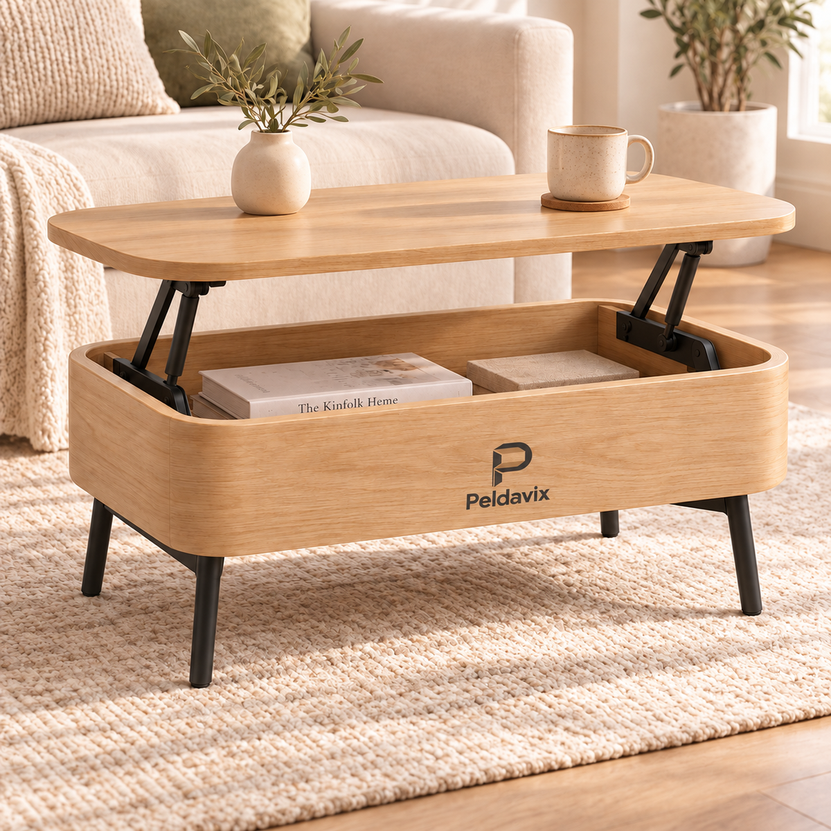 Peldavix SpaceWise Lift-Top Coffee Table with Hidden Storage